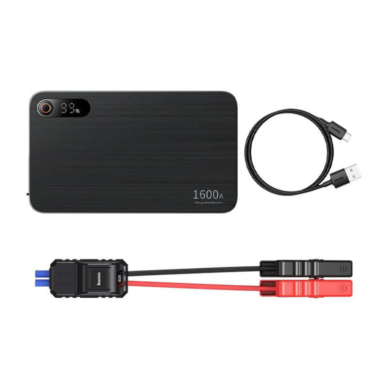 Jump starter cu clesti, baterie externa 1600A Baseus, negru