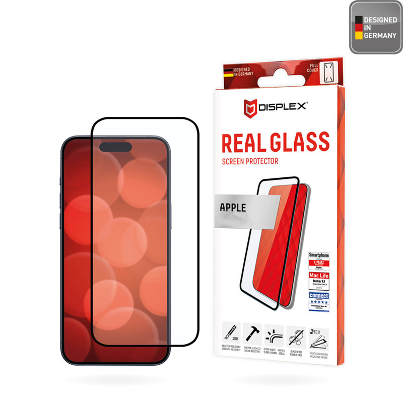 Folie sticla premium iPhone 16 Displex Real Glass Full Cover, negru