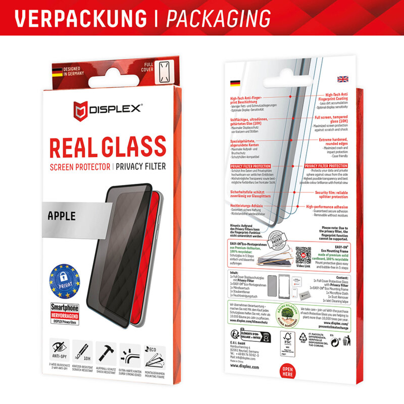 Folie sticla premium iPhone 16 Displex Real Glass Privacy Full Cover, negru
