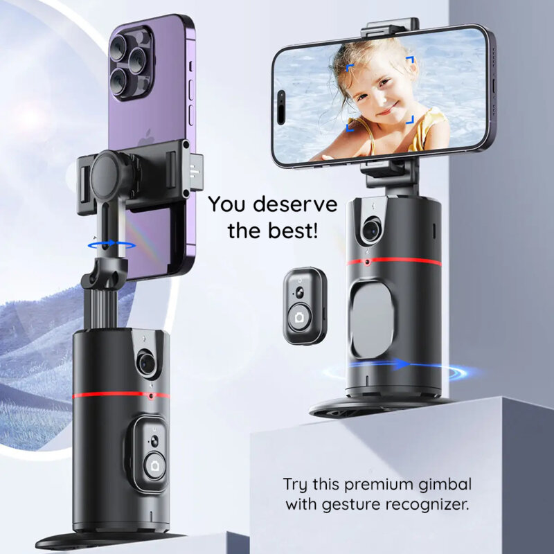 Gimbal telefon cu AI face tracking 360 Techsuit P02, negru