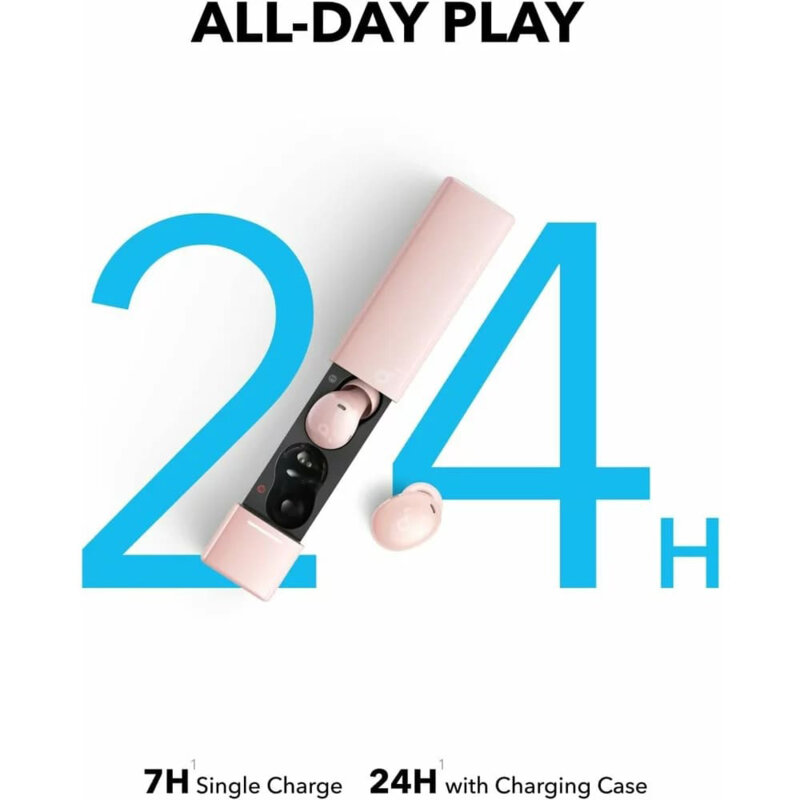 Casti Bluetooth Noise Cancelling cu microfon Anker A30i, roz