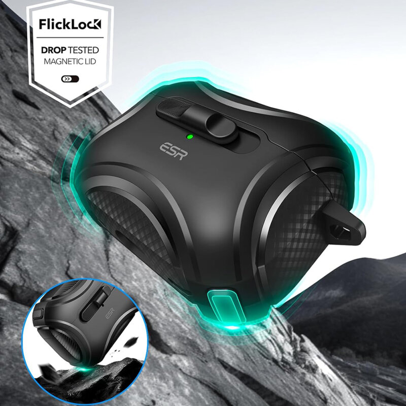 Husa Apple AirPods Pro 2 ESR Cyber Magnetic Lock HaloLock, negru