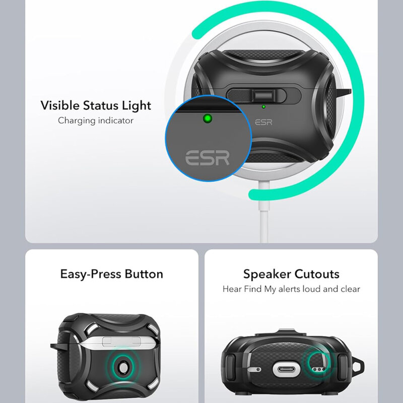 Husa Apple AirPods Pro 2 ESR Cyber Magnetic Lock HaloLock, negru