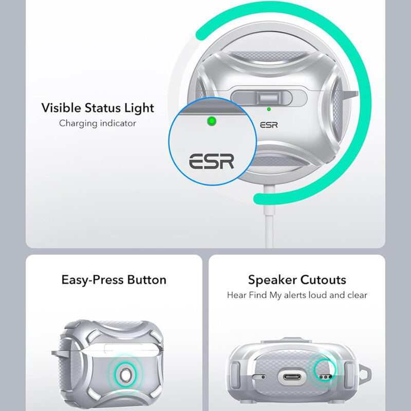 Husa Apple AirPods Pro ESR Cyber Magnetic Lock HaloLock, gri