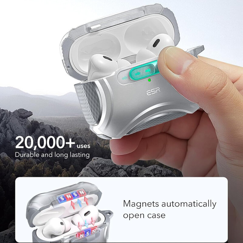 Husa Apple AirPods Pro 2 ESR Cyber Magnetic Lock HaloLock, gri