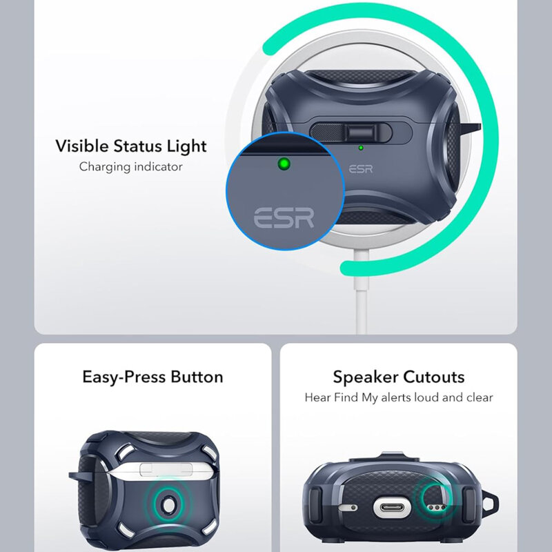 Husa Apple AirPods Pro 2 ESR Cyber Magnetic Lock HaloLock, albastru