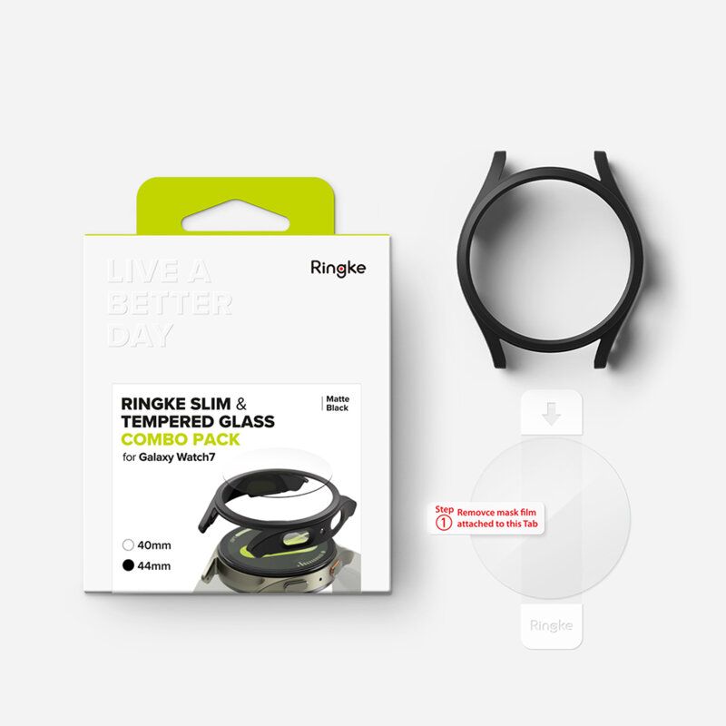 Husa + folie Samsung Galaxy Watch7 44mm Ringke Slim, negru mat