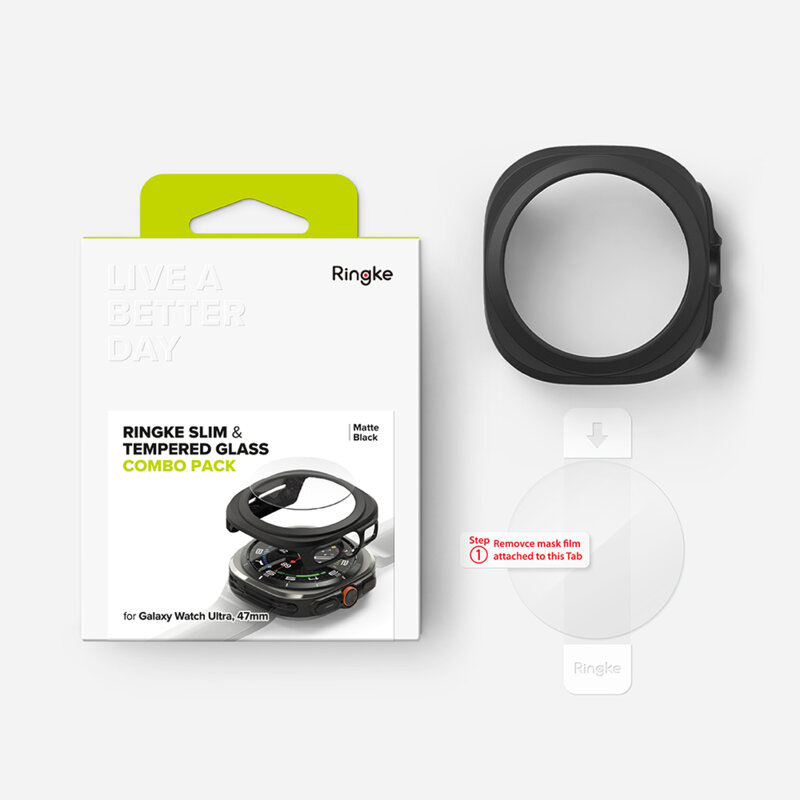 Husa + folie Samsung Galaxy Watch Ultra 47mm Ringke Slim, negru mat