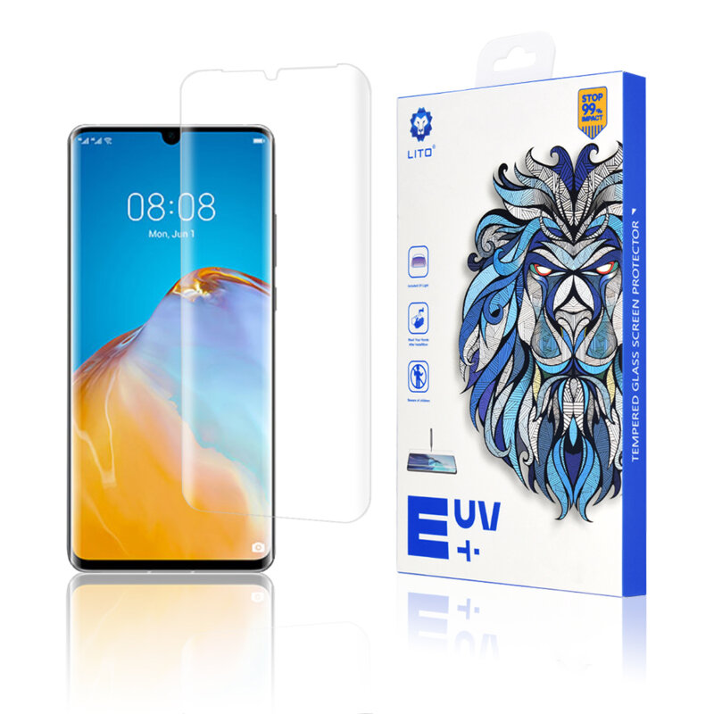 Folie Sticla Huawei P30 Pro New Edition Lito UV Glue 9H Cu Lampa Si Adeziv Lichid - Clear