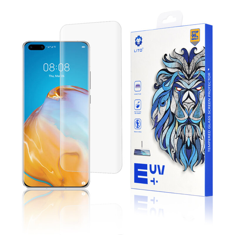 Folie Sticla Huawei P40 Pro Plus Lito UV Glue 9H Cu Lampa Si Adeziv Lichid - Clear