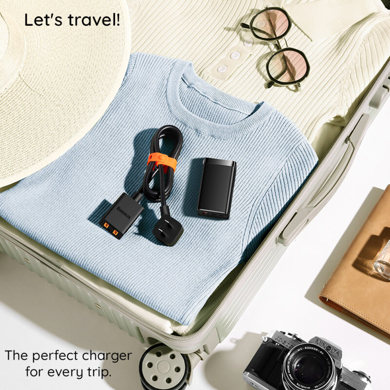 Incarcator priza Fast Charge 3in1 + cablu Type-C Baseus GaN5 Pro, 65W, negru