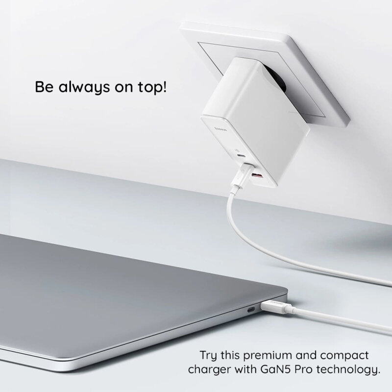 Incarcator priza Fast Charge 3in1 + cablu Type-C Baseus GaN5 Pro, 140W, alb