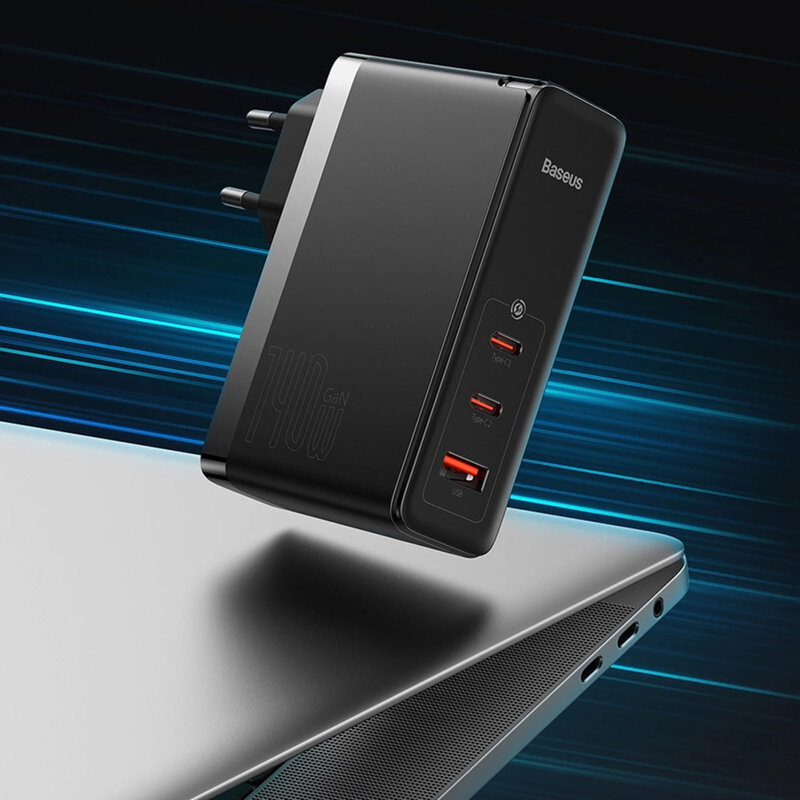 Incarcator priza Fast Charge 3in1 + cablu Type-C Baseus GaN5 Pro, 140W, negru