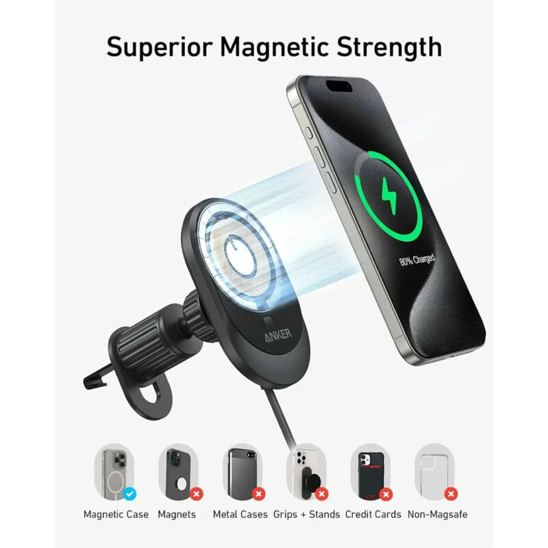 Suport auto wireless charging MagGo, Anker, 15W, B2932G11
