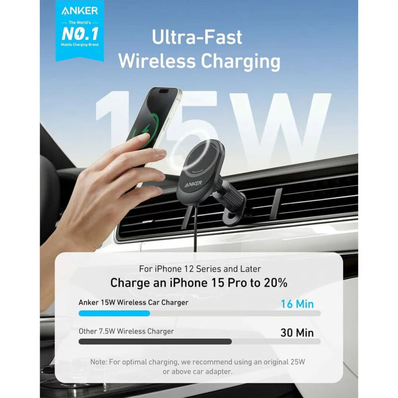 Suport auto wireless charging MagGo, Anker, 15W, B2932G11