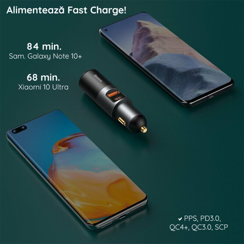 Incarcator auto bricheta Type C si USB, 120W Baseus, CCBT-C0G