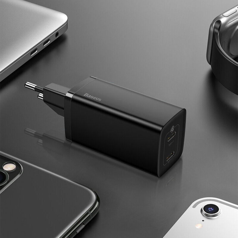 Incarcator priza Baseus GaN Lite USB QC3.0, Type-C 65W, negru