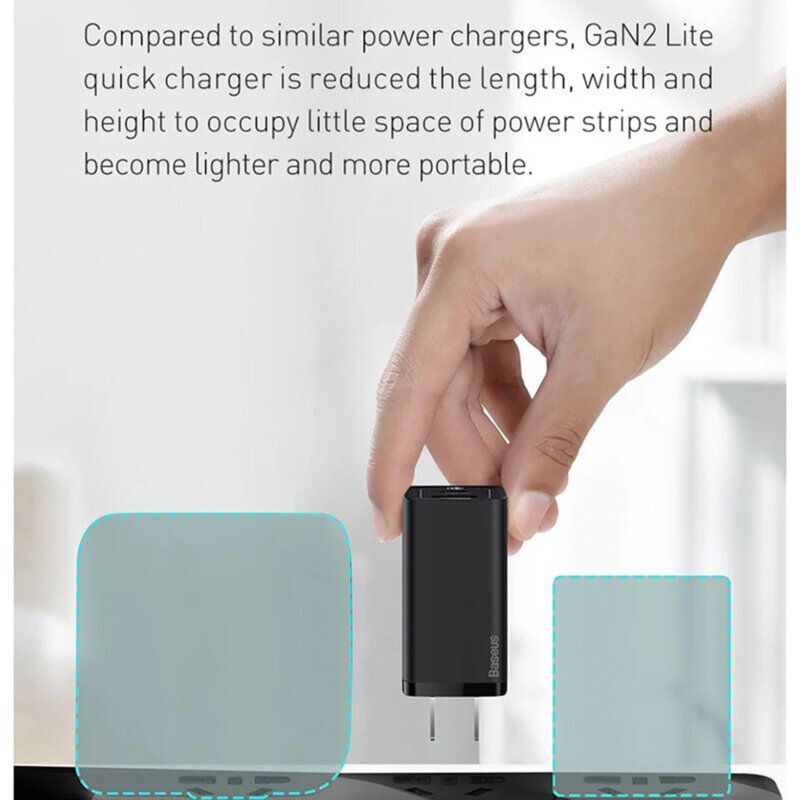 Incarcator priza Baseus GaN Lite USB QC3.0, Type-C 65W, negru