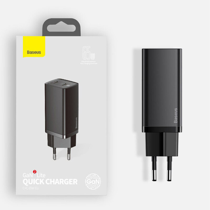 Incarcator priza Baseus GaN Lite USB QC3.0, Type-C 65W, negru