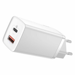 Incarcator priza Baseus GaN Lite USB QC3.0, Type-C 65W, alb