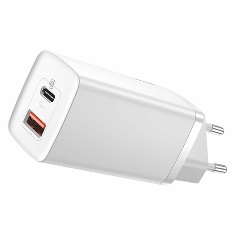 Incarcator priza Baseus GaN Lite USB QC3.0, Type-C 65W, alb