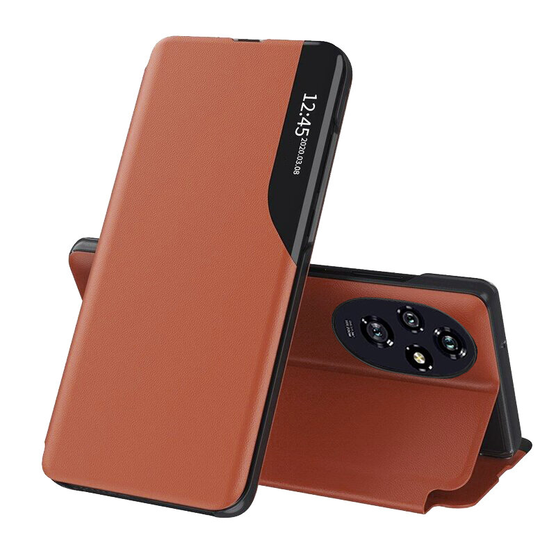 Husa Honor 200 Pro Eco Leather View flip tip carte, portocaliu