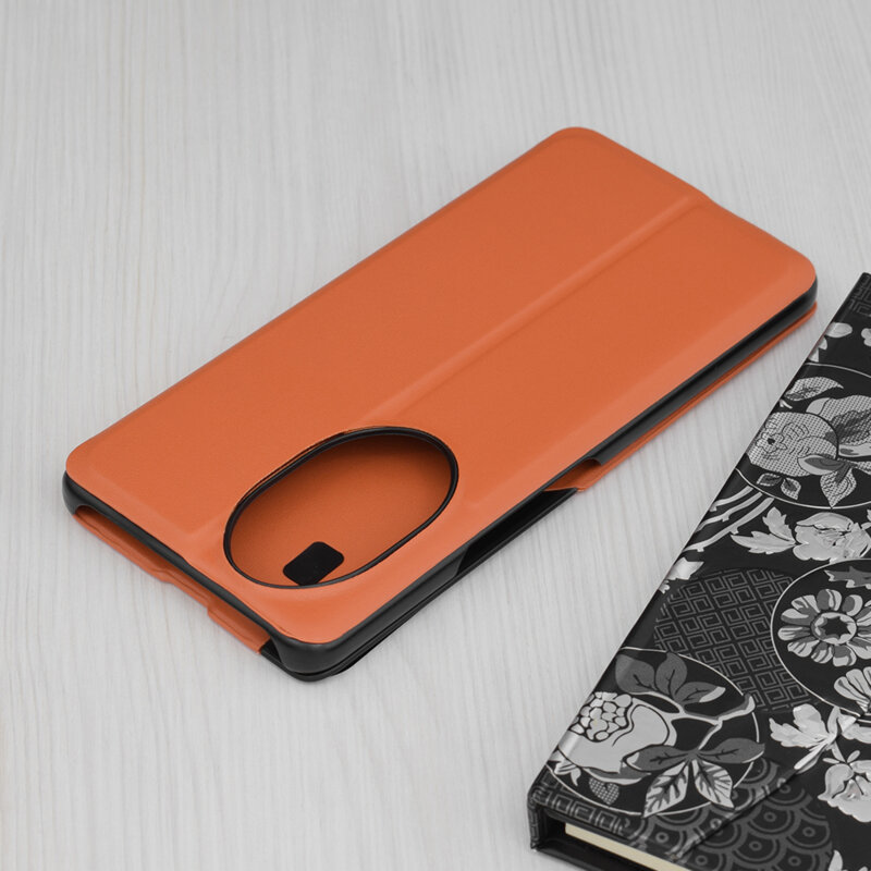 Husa Honor 200 Pro Eco Leather View flip tip carte, portocaliu