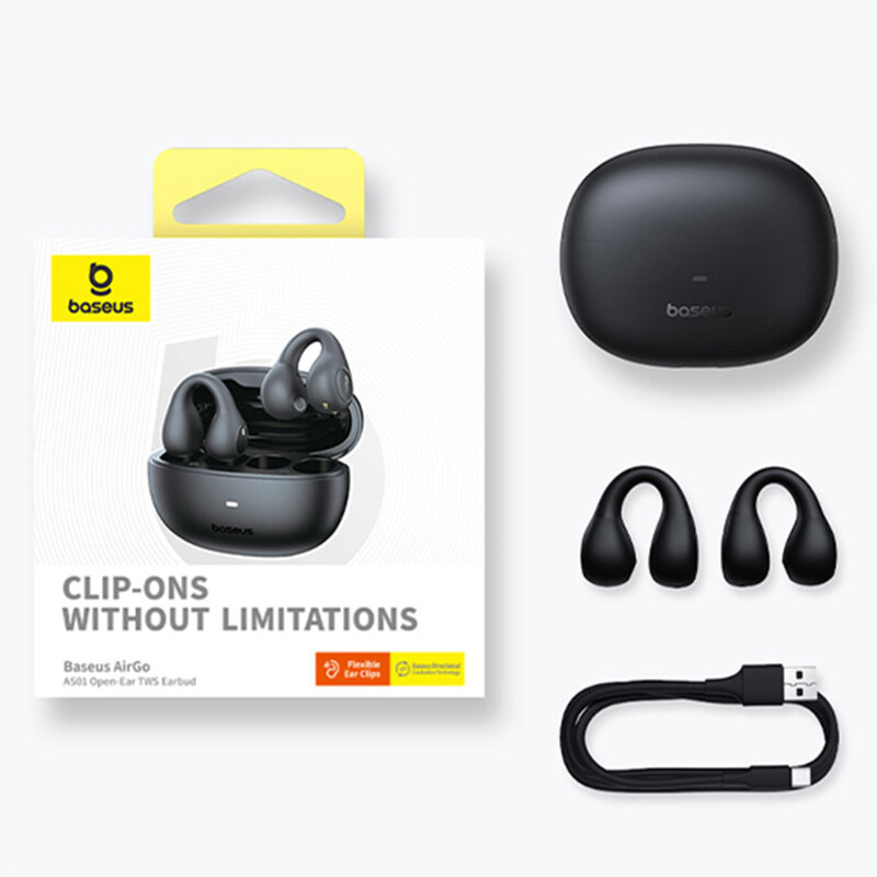 Casti sport open-ear Bluetooth, TWS Baseus AirGo AS01, alb