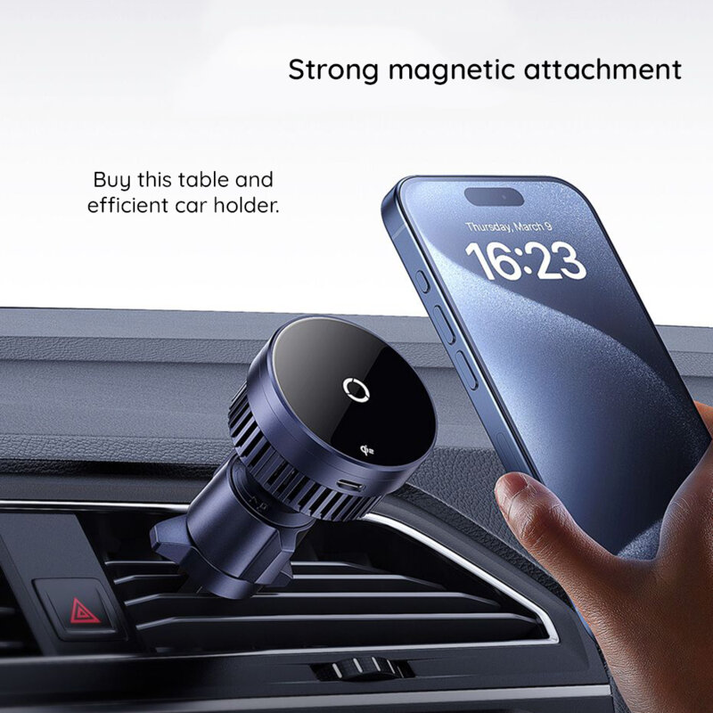 Suport telefon auto grila ventilatie Baseus MagPro, Qi2.0, negru