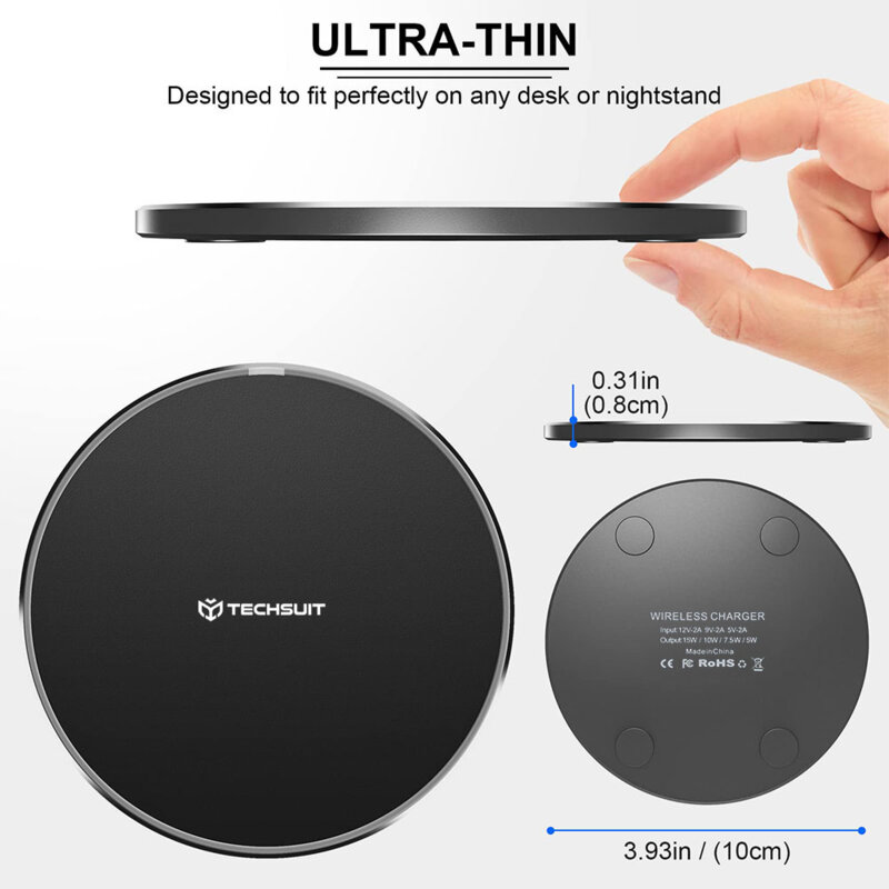 Incarcator wireless Fast Charge 15W, 3A, RGB Techsuit, CHWR031