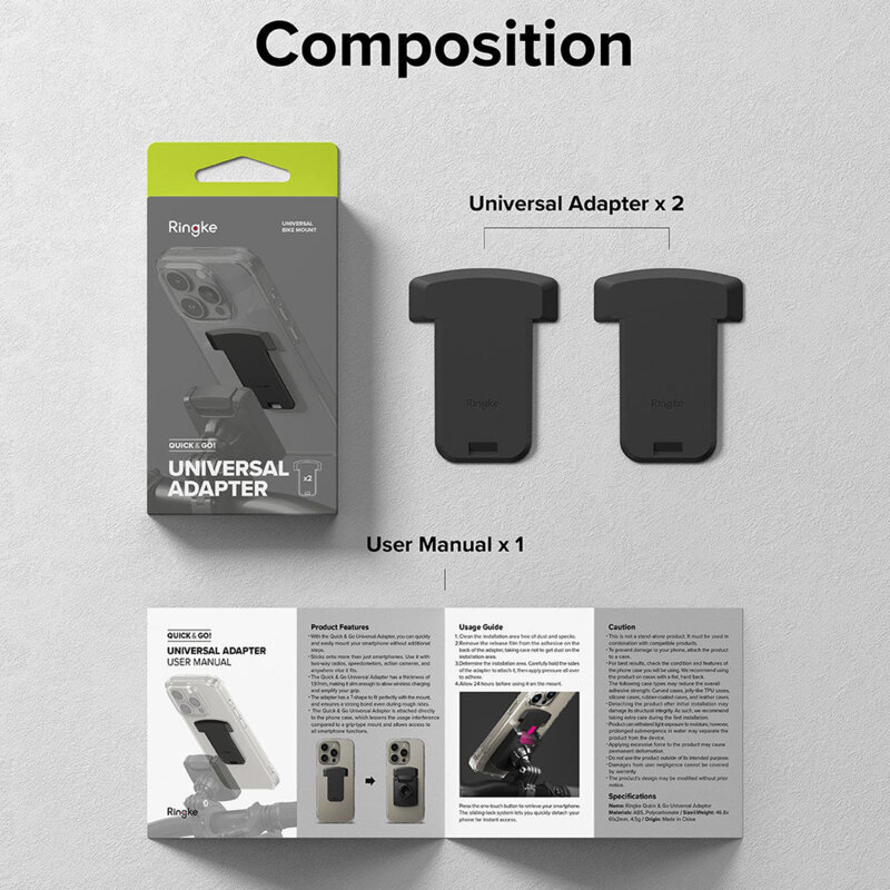 [Pachet 2x] Adaptor suport telefon bicicleta Ringke Quick & Go, negru