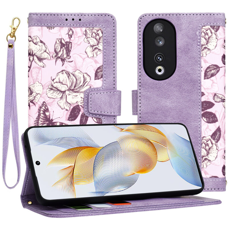Husa personalizata fete Honor 90 Techsuit FlipCraft, mov