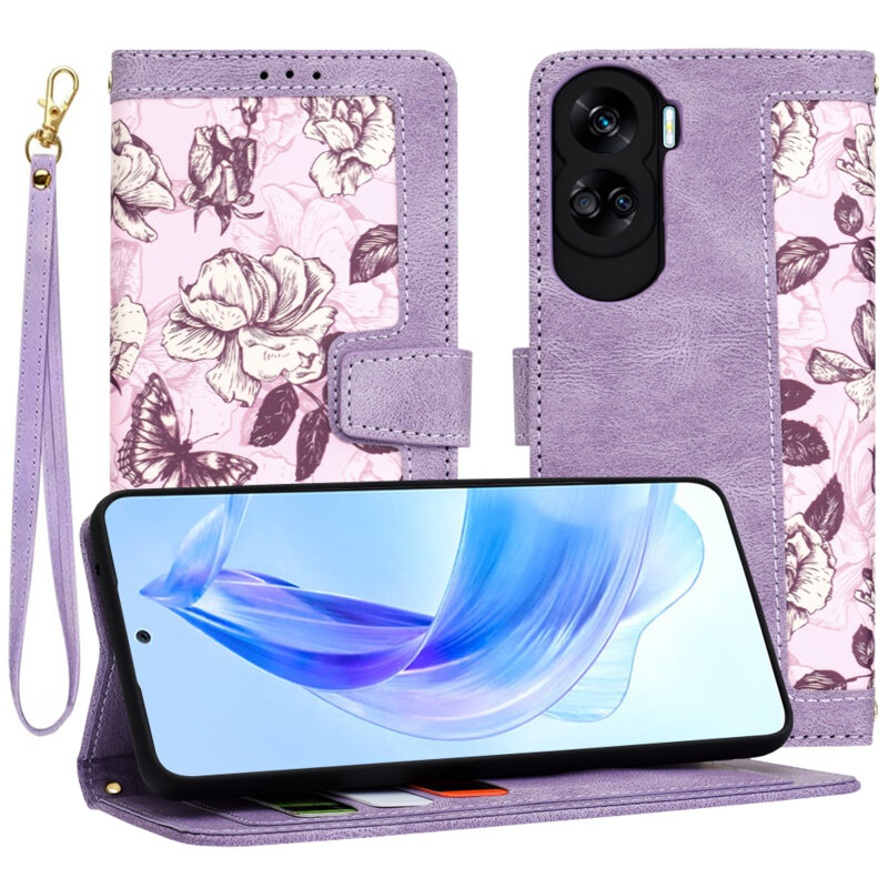 Husa personalizata fete Honor 90 Lite Techsuit FlipCraft, mov