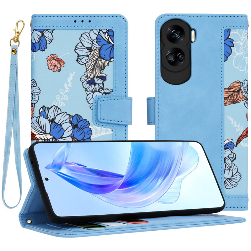 Husa personalizata fete Honor 90 Lite Techsuit FlipCraft, bleu