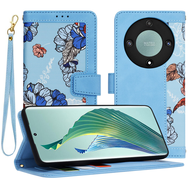 Husa personalizata fete Honor Magic5 Lite Techsuit FlipCraft, bleu