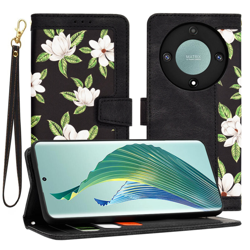 Husa personalizata fete Honor Magic5 Lite Techsuit FlipCraft, negru