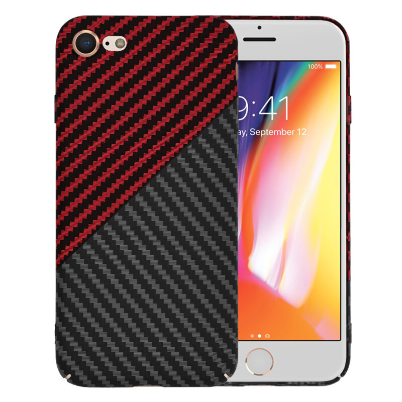 Husa iPhone 8 Techsuit Carbonite FiberShell, rosu inchis