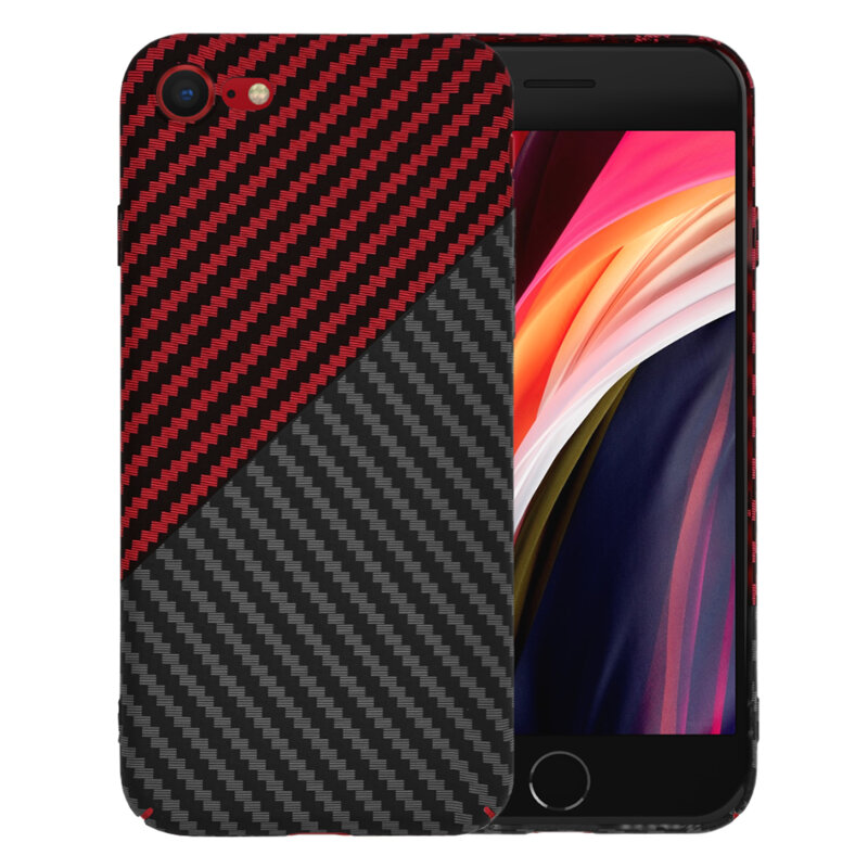 Husa iPhone SE 2, SE 2020 Techsuit Carbonite FiberShell, rosu inchis