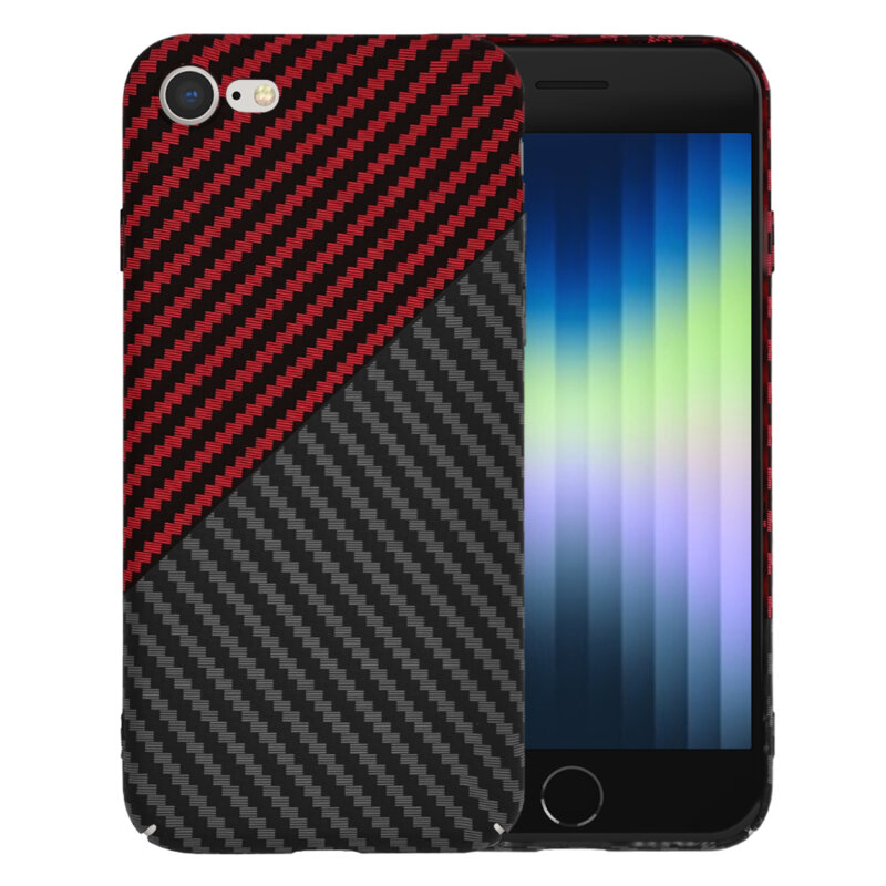 Husa iPhone SE 3, SE 2022 Techsuit Carbonite FiberShell, rosu inchis