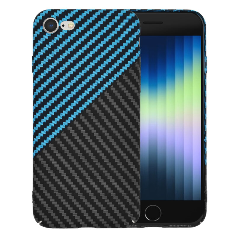 Husa iPhone SE 3, SE 2022 Techsuit Carbonite FiberShell, bleu