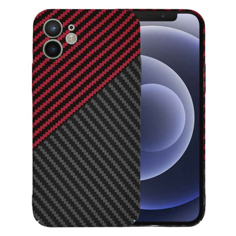 Husa iPhone 12 Techsuit Carbonite FiberShell, rosu inchis