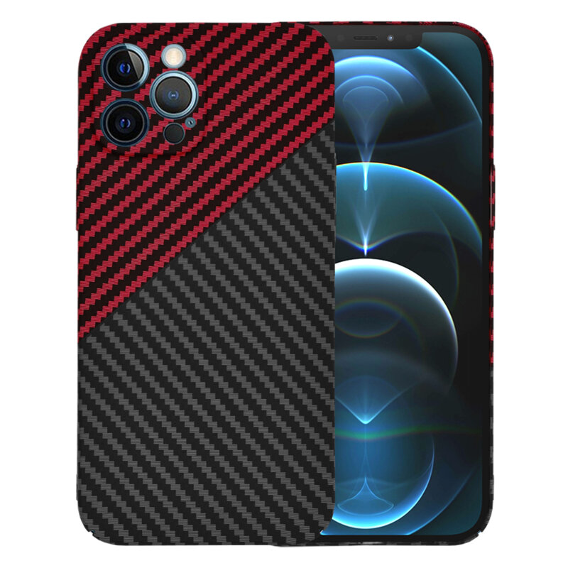 Husa iPhone 12 Pro Max Techsuit Carbonite FiberShell, rosu inchis