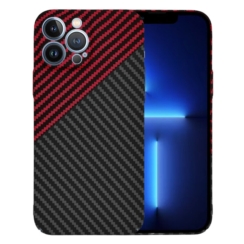 Husa iPhone 13 Pro Max Techsuit Carbonite FiberShell, rosu inchis