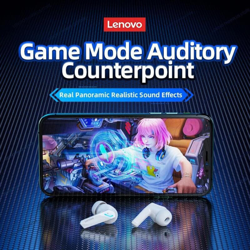 Casti pentru gaming Bluetooth wireless Lenovo GM2 Pro, alb