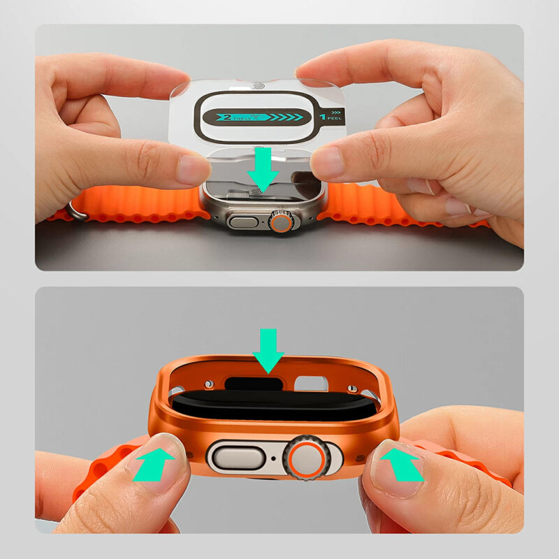 [Pachet 360°] Husa + 2 x folie Apple Watch Ultra 2 ESR Armorite Protection Set, crem