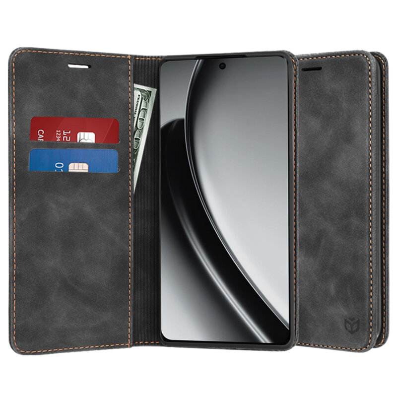 Husa piele Realme GT 6 Techsuit Confy Cover, negru