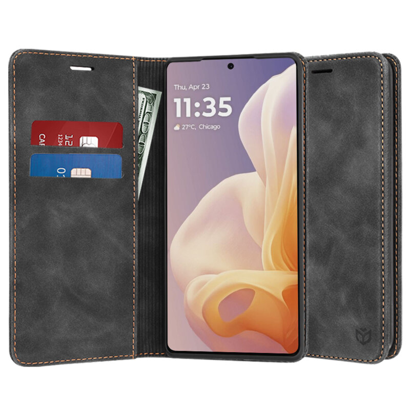 Husa piele Motorola Moto G85 Techsuit Confy Cover, negru