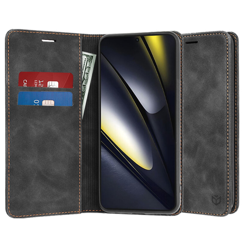 Husa piele Xiaomi Poco F6 Techsuit Confy Cover, negru