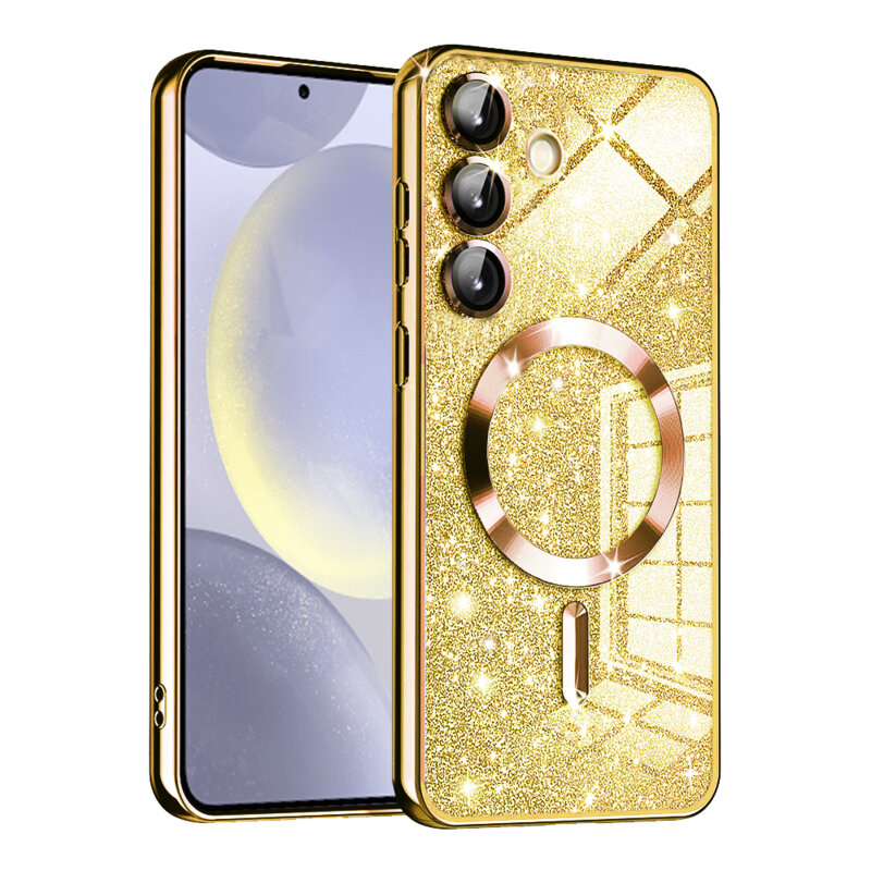 Husa premium Samsung Galaxy S24 Techsuit Luxury Glitter MagSafe, auriu
