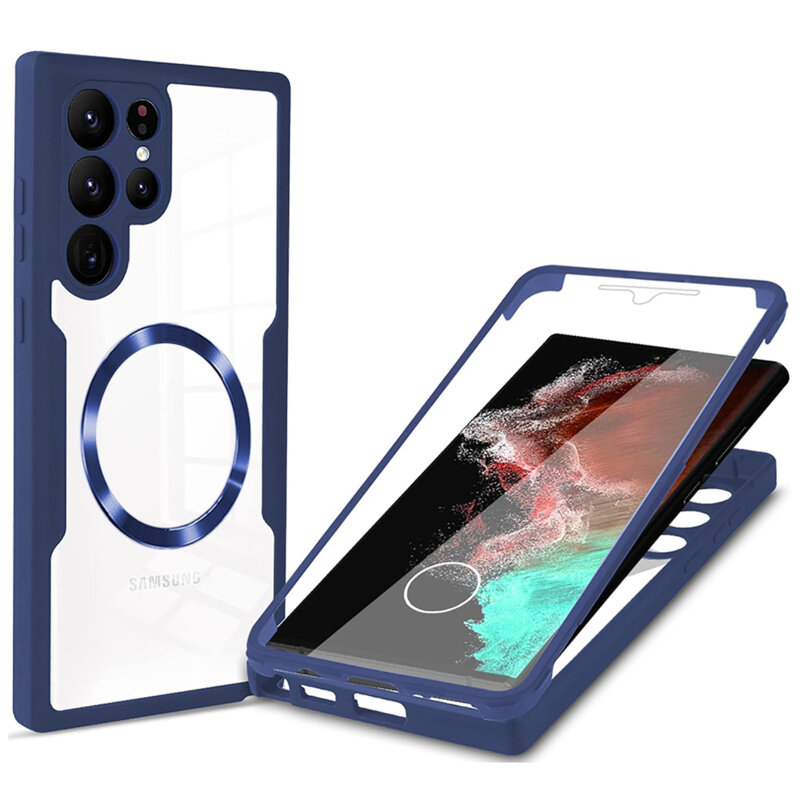 Husa 360° Samsung Galaxy S23 Ultra Techsuit ColorVerse MagSafe, albastru